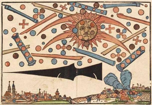 Woodcut by Hans Glaser documenting what some people interpret as an aerial battle between UFOs. (Public Domain )