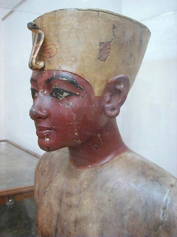 Wooden bust of the boy king, found in his tomb.
