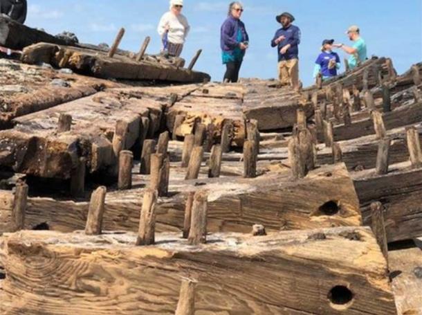 Wooden pegs secure the beams and the planks of the hull. (Image: ActionNewsJax.com)