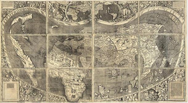 World Map Universalis Cosmographia, 1507; by German Cartographer Martin Waldseemüller