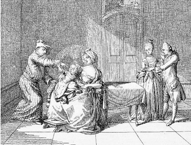 XVIII century, family life in Prussian upper-class homes: baby with wet nurse. (acrogame / Adobe Stock)