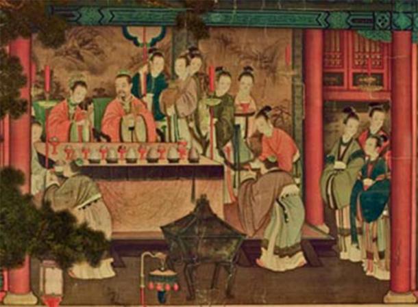 Xiwangmu, the Queen Mother of the West, visiting Emperor Wu of Han. (Ding Guanpeng / Wang Fanyue / Public domain)