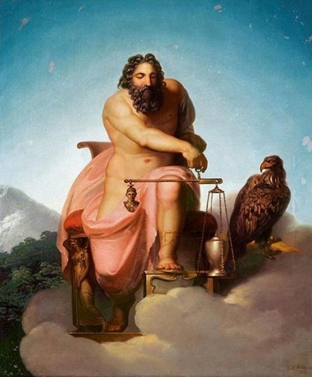 Zeus weighing the fate of man by Nicolai Abraham Abildgaard, 1793 