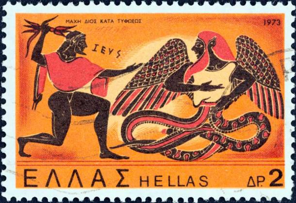 Zeus en batalla con Typhon, el compañero de Echidna. Sello creado a partir de una imagen sobre cerámica del siglo VI a.C. AD (Lefteris Papaulakis/Adobe Stock)