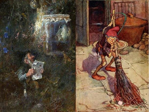 Knockers were a gnome-like creature or similar to a brownie (right) from a tutelary spirit from English and Scottish folklore. (Public Domain), (Public Domain)