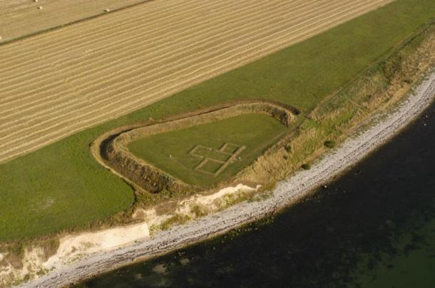 An aerial shot of Skt. Alberts cemetery on the island of Ærø, Denmark