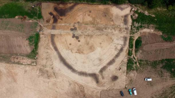 An aerial view of the Neolithic roundel structure found on the outskirts of Prague. (Institute of Archaeology of the Czech Academy of Sciences)