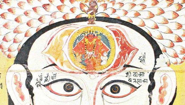 18th Century illustration from Rajasthan depicting the ajna chakra.