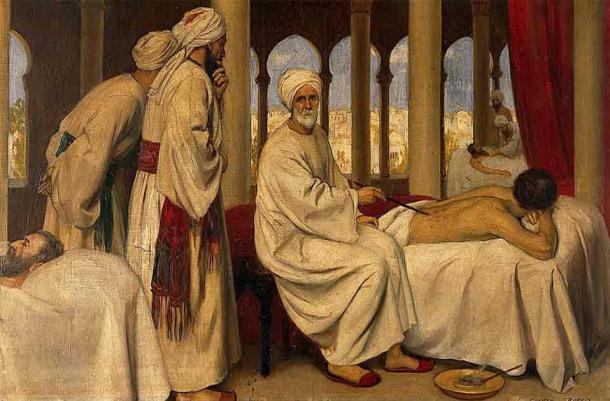 Al-Zahrawi, seen here blistering a patient in a Cordoba hospital, has been remembered for his significant contributions to the field of surgery during the Islamic Golden Age. (Wellcome Images / CC BY 4.0)