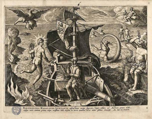 Allegorical illustration by Joannes Stradanus depicting Magellan’s legacy to mankind after discovering the Strait of Magellan and having led the first circumnavigation of the world. (Public domain)