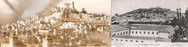 Artist’s reconstruction of ancient Carthage from SEGA Total War Gamepage footage and (right) Castelo Branco in the last century