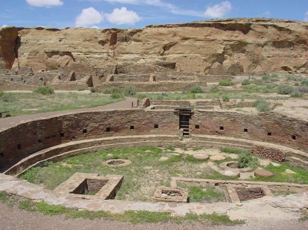 The ruins of an ancient Kiva or ceremonial room at Chaco Canyon; many Pueblo Indians still use kivas in their own religious ceremonies today.