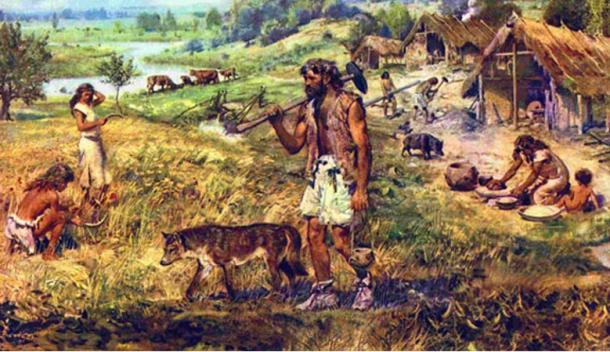 An artist’s depiction of ancient Neolithic farmers. 