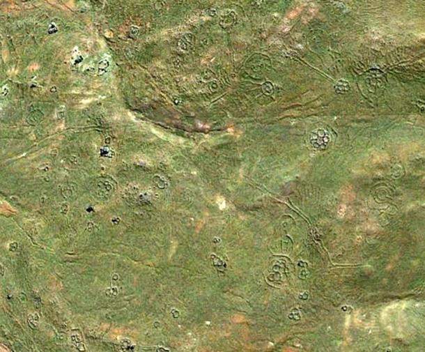 Screenshot from Google Earth showing just a tiny area in South Africa, which is rich with ancient earthworks and stone structures