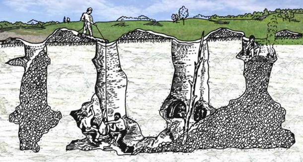 An illustration of ancient flint mining