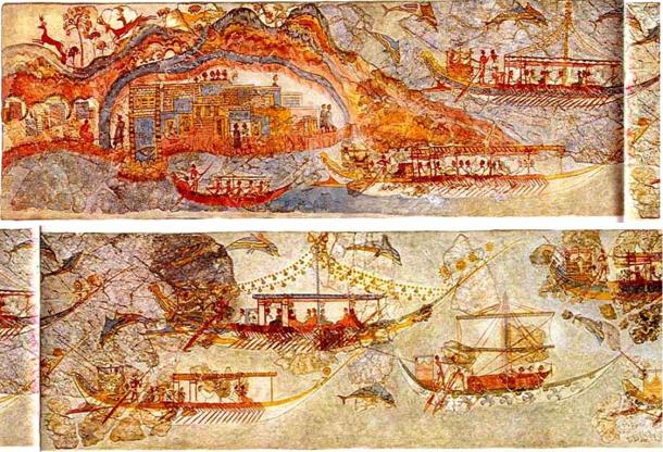 These ancient frescoes from the island of Santorini in Greece show shipping in the Mediterranean Sea. 