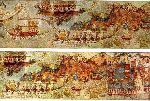 These ancient frescoes from the island of Santorini in Greece show shipping in the Mediterranean Sea. 