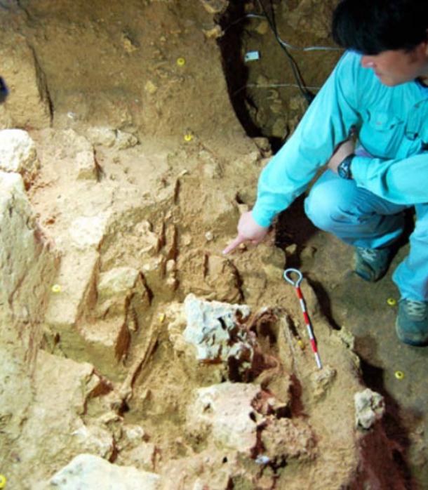Ancient human remains found at the Sakitari-do cave site in Nanjo, Okinawa Prefecture