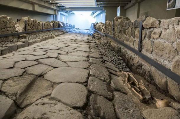 The ancient road beneath a new McDonald’s in Italy.