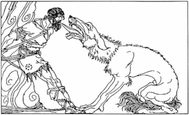 In the ancient Norse Völsungs saga, Sigmund used his cleverness to escape the she-wolf holding his hostage for King Siggeir, 1917 illustration (Public Domain)