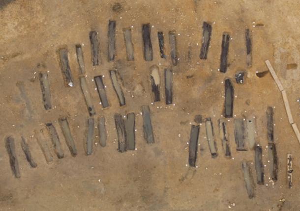 Aerial view of the archaeological excavations at an Anglo-Saxon cemetery at Great Ryburgh, Norfolk, England. © MOLA