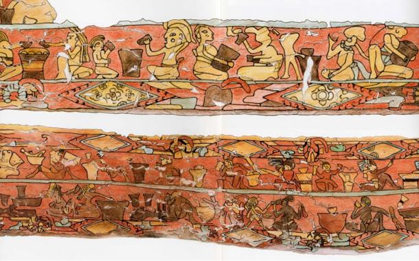 Another of the archaeological finds at the Great Pyramid of Cholula is the mural called “Los bebedores” (the drinkers).