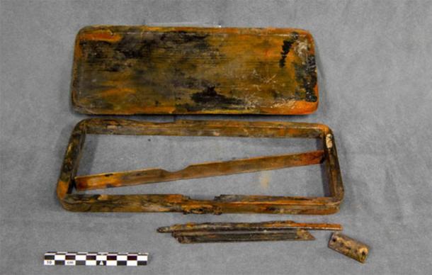 Underwater archaeologists found a pencil case in the HMS Erebus wreck. (Parks Canada)