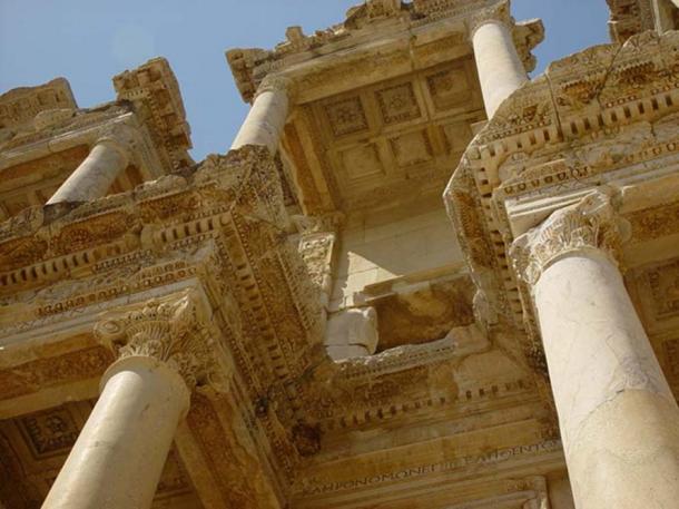 Elaborate architectural features at the Library of Celsus