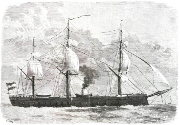 Illustration of the armored frigate Numancia. 