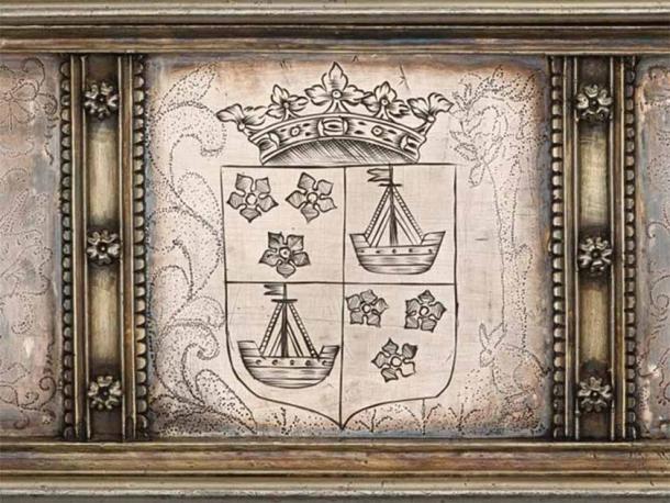 The coat of arms engraved on the Mary, Queen of Scots casket (National Museums Scotland)