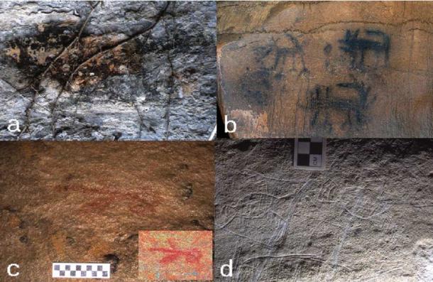 A few of the Mississippian Period cave art animal motifs found in the southeastern states of the USA. (S.C. Sherwood / Antiquity Publications Ltd)