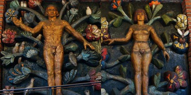 Wooden carvings of Ask and Embla, the first human beings in Norse creation myths.