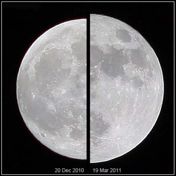 Appearance of an ‘average’ moon versus a supermoon. 