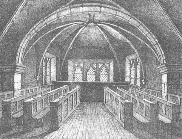 An 1868 drawing of St. Mary’s Chapel, where accused witches were imprisoned in the 16th century as they awaited trial in Aberdeen.