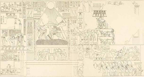 An award scene with Akhenaten and Nefertiti from the tomb of Parennefer (Amarna tomb 7).