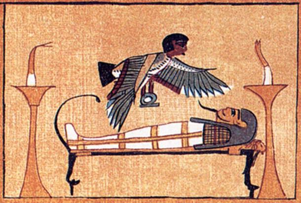 Ba, part of the human soul, in a facsimile of a vignette from the Book of the Dead. (A. Parrot / Public Domain)