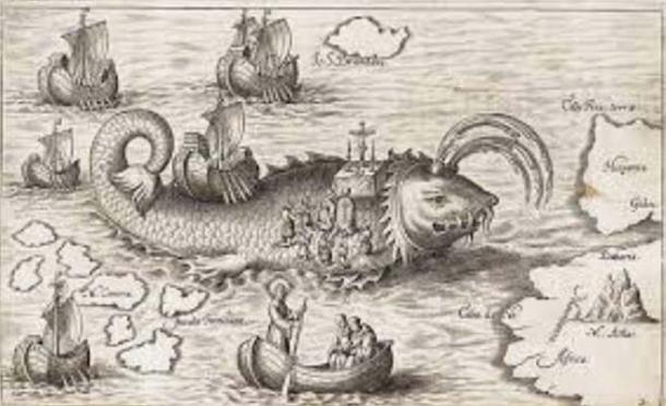 St. Brendan's ship on the back of a whale. From by Chet Van Duzer and published by the British Library: 'Sea Monsters on Medieval and Renaissance Maps' 