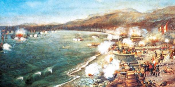 An artist's depiction of the battle of Callao.