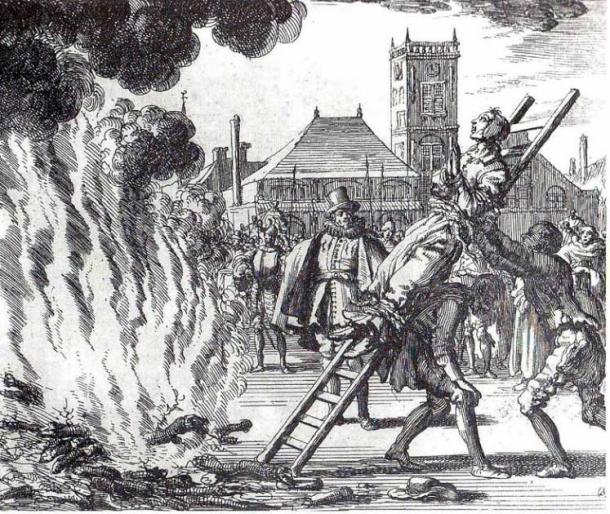 The ice skating battles between the Dutch and Spanish resulted from Protestant protests against the Spanish religious persecutions of the Inquisition. This 1685 engraving by Jan Luyken shows Friesian Anabaptist Anneken Hendriks being burned at the stake for being a “witch” in Amsterdam in 1571. (Jan Luyken / Public domain)