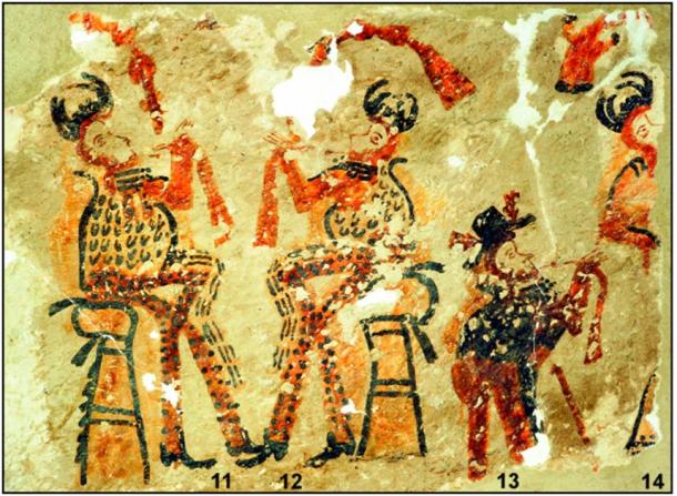 Black dots on an orange background are characteristic of local Maya art. (R. Słaboński / Antiquity Publications Ltd)