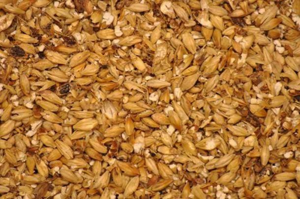 A blend of milled malted barley for beer brewing