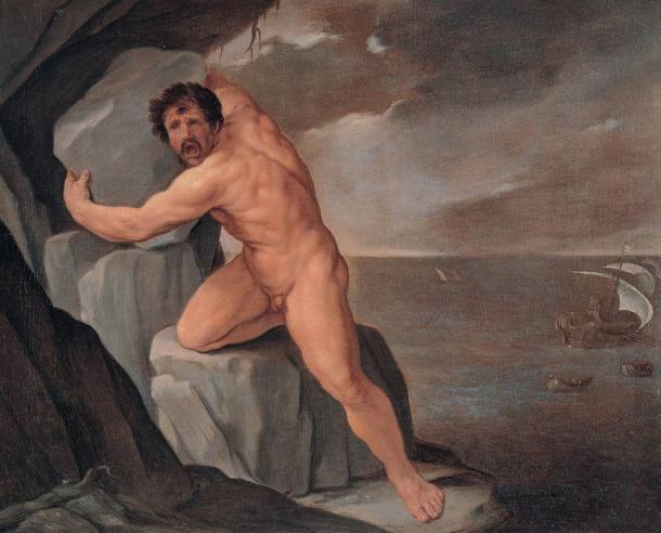 The blinded Polyphemus, son of Poseidon, seeks vengeance on Odysseus