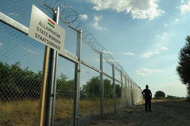 The Hungarian – Serbian border fence, 2015, erected to prevent refugees crossing into Hungary
