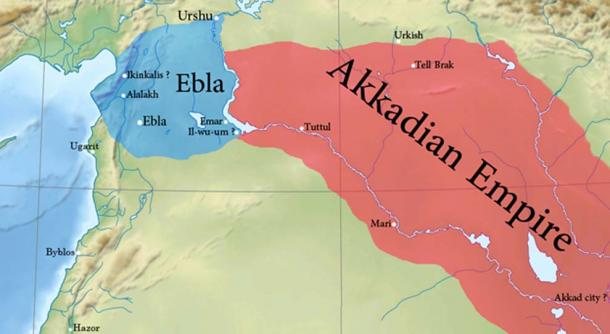 Approximate borders of Ebla and the Akkad empire in the second kingdom.