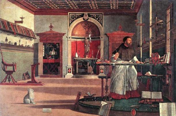 The brainchild of spiritual marriage, St. Augustine, in his study. (Public domain)