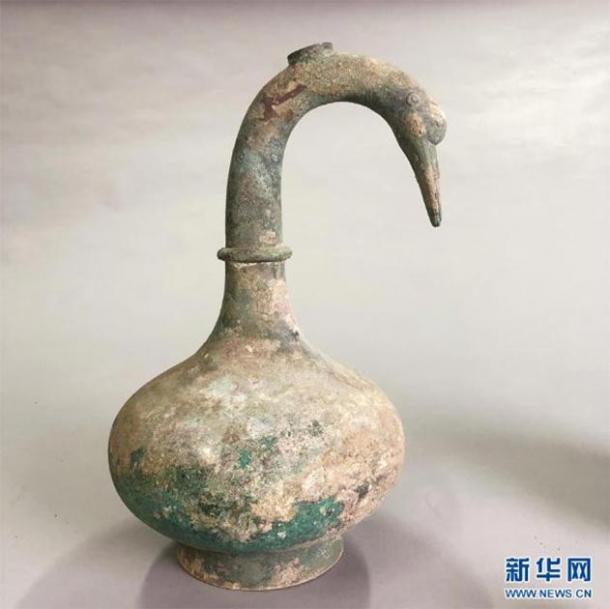 A 2,000-year-old bronze pot freshly unearthed in central China's Henan Province contained more than 3,000 ml of unknown liquid. (Image: Xinhua)