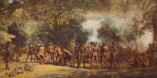 A cannibal feast on Tanna, Vanuatu, c. 1885-9