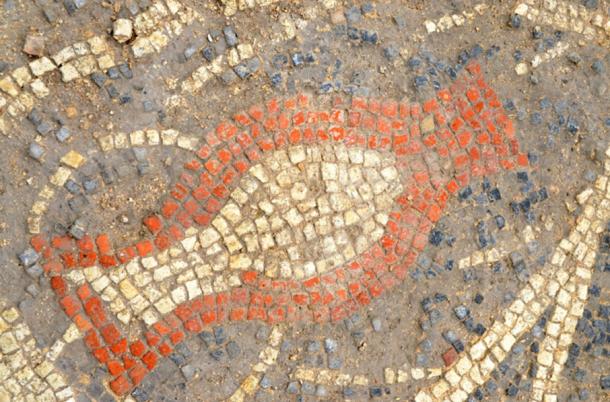 A large-handled 'canthare' vase in the mosaic