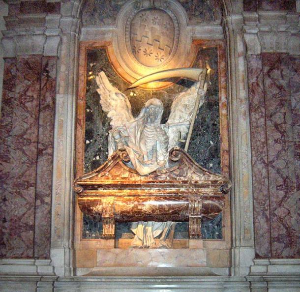 A Catholic Church in Italy has the angel of death on a cardinal’s tomb.