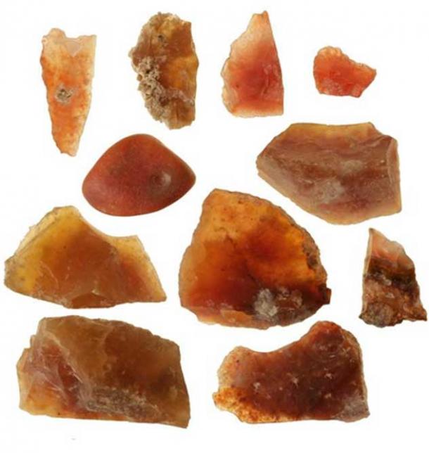 Some of the carnelian stones found at the 3500-year-old workshop.